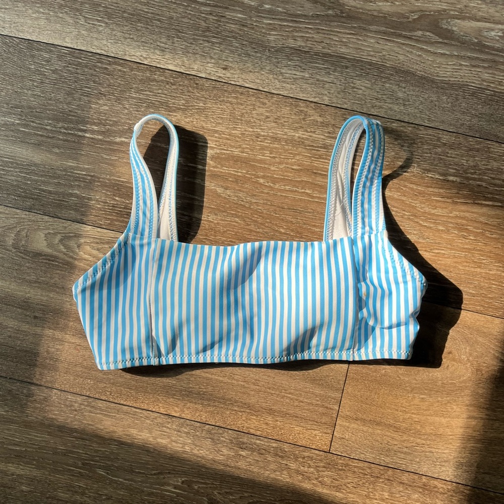 Shein light blue and white striped bathing suit top